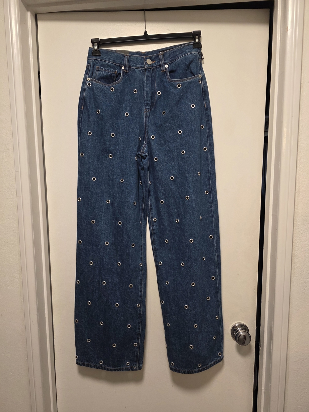 Blank NYC Blue Eyelet-Stud Straight-Leg Jeans - Women's